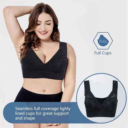 PLUS SIZE COMFORT EXTRA ELASTIC WIRELESS SUPPORT LACE BRA