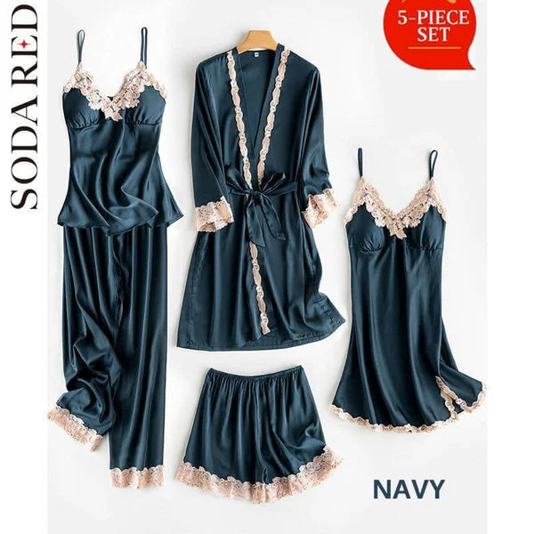 Soft Comfortable Ice Silk Lace Pajamas 2pcs/ 5pcs Set