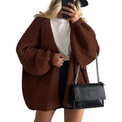 🏆Flash Sale Women's Oversized Cardigan Sweater Fall Long Lantern Sleeve Knit Open Front Lightweight Sweater Knitwear Tops