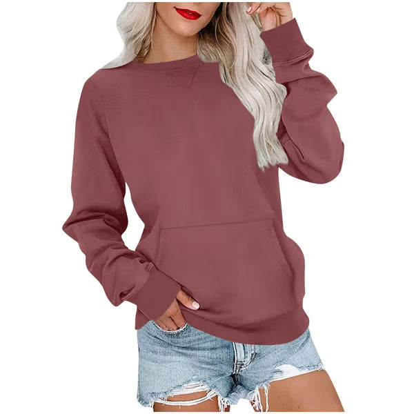 Women'S Oversized Long Sleeve Crewneck Sweatshirt with Pocket