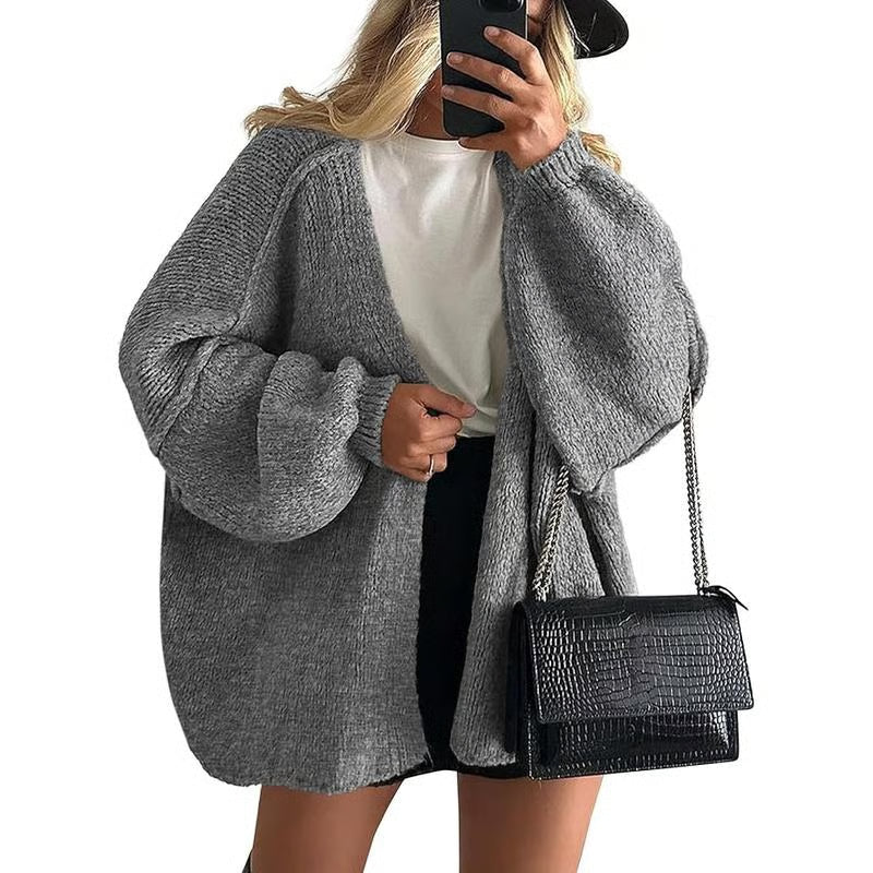 🏆Flash Sale Women's Oversized Cardigan Sweater Fall Long Lantern Sleeve Knit Open Front Lightweight Sweater Knitwear Tops