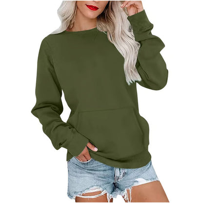Women'S Oversized Long Sleeve Crewneck Sweatshirt with Pocket