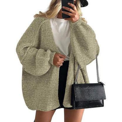 🏆Flash Sale Women's Oversized Cardigan Sweater Fall Long Lantern Sleeve Knit Open Front Lightweight Sweater Knitwear Tops