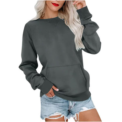 Women'S Oversized Long Sleeve Crewneck Sweatshirt with Pocket