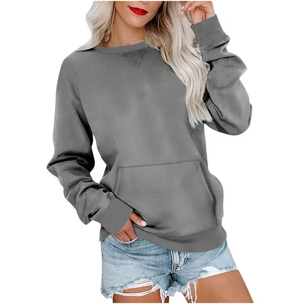 Women'S Oversized Long Sleeve Crewneck Sweatshirt with Pocket