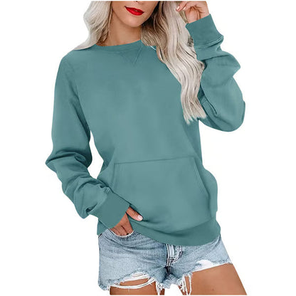 Women'S Oversized Long Sleeve Crewneck Sweatshirt with Pocket