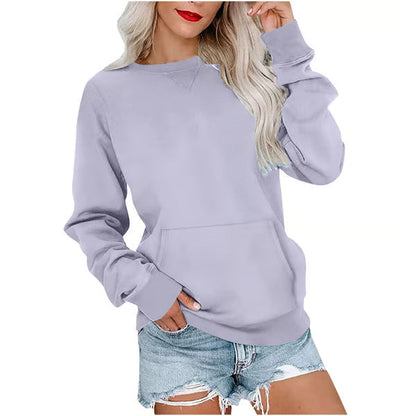 Women'S Oversized Long Sleeve Crewneck Sweatshirt with Pocket