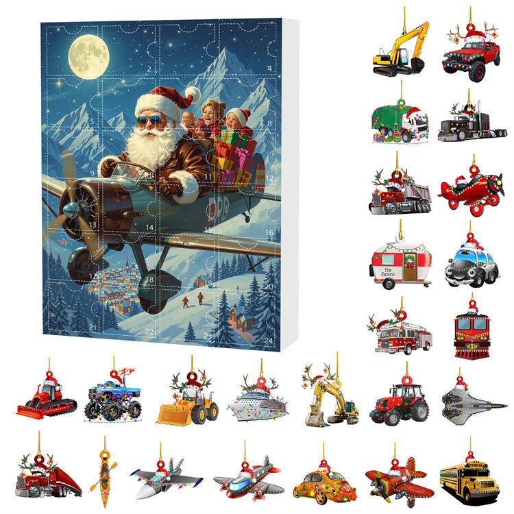 Santa’s Christmas Train Advent Calendar with Vehicle Ornaments