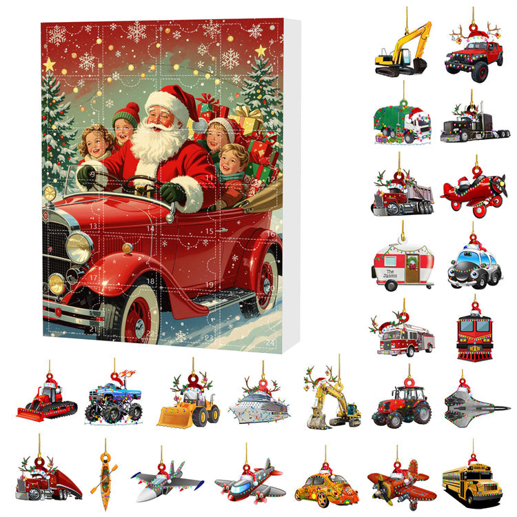 Santa’s Christmas Train Advent Calendar with Vehicle Ornaments