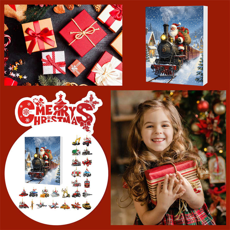 Santa’s Christmas Train Advent Calendar with Vehicle Ornaments