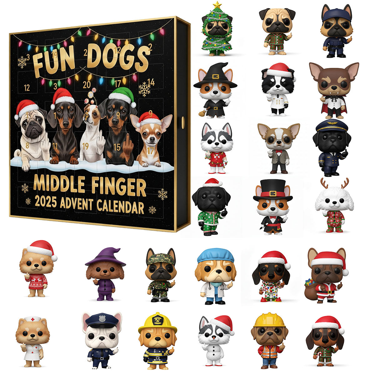 🌲Christmas Gift--Fun Dogs Middle Finger 2025 Advent Calendar 🎄🐶