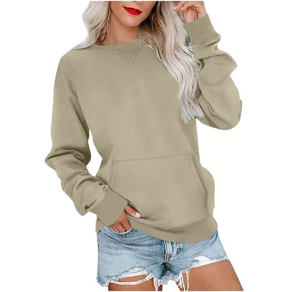 Women'S Oversized Long Sleeve Crewneck Sweatshirt with Pocket