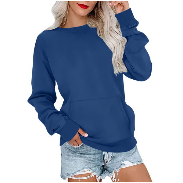 Women'S Oversized Long Sleeve Crewneck Sweatshirt with Pocket