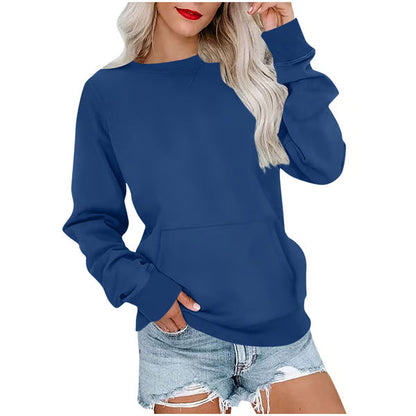 Women'S Oversized Long Sleeve Crewneck Sweatshirt with Pocket