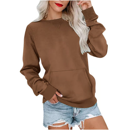 Women'S Oversized Long Sleeve Crewneck Sweatshirt with Pocket