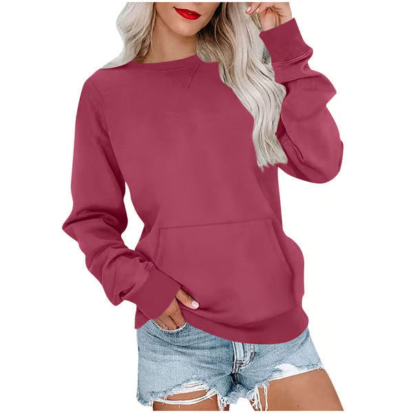 Women'S Oversized Long Sleeve Crewneck Sweatshirt with Pocket